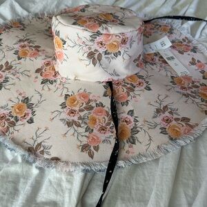 Anthropologie Floral Wide-Brim Hat - Reversible